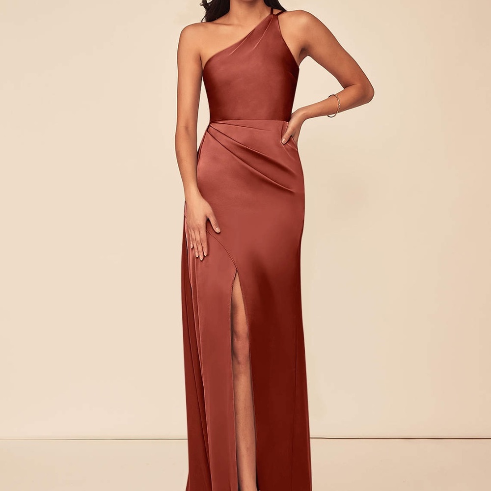 Azazie Maron Stretch Satin Dress